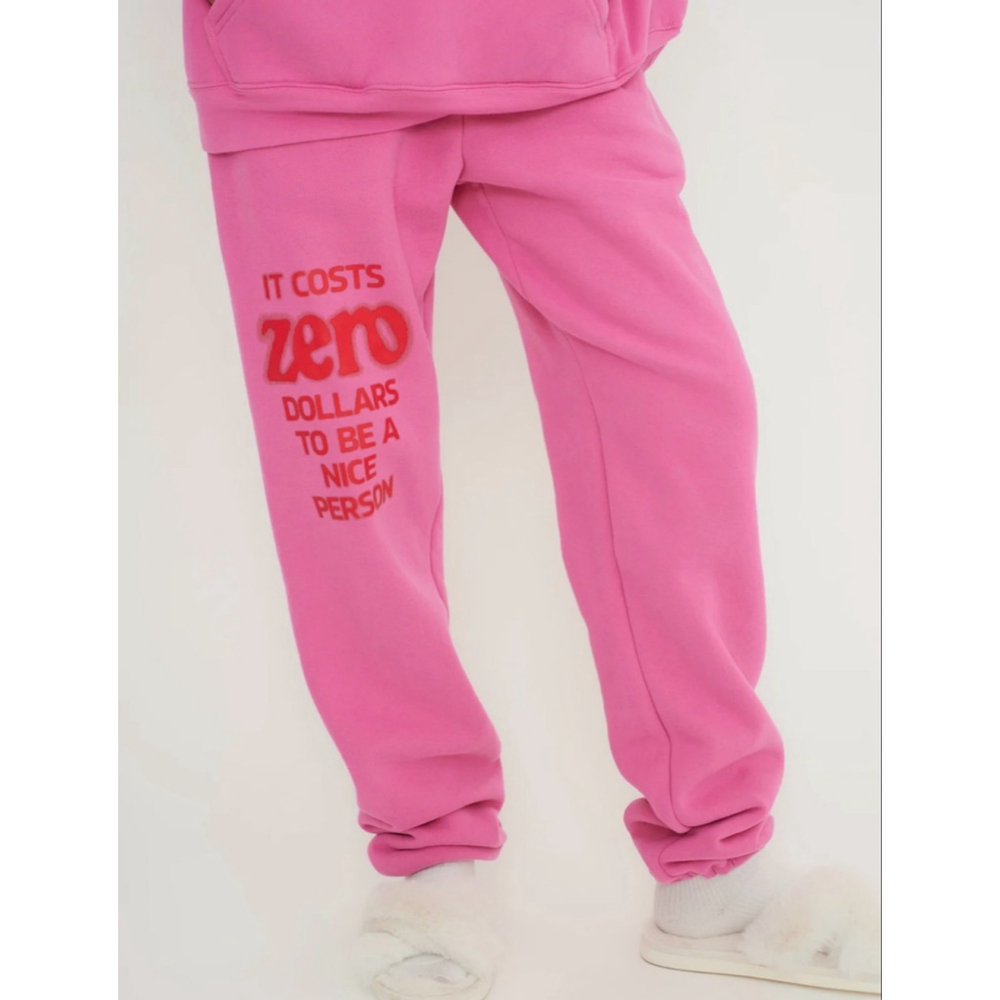 The Mayfair Group it costs $0.00 to be a nice person pink sweatpants S/M NWT